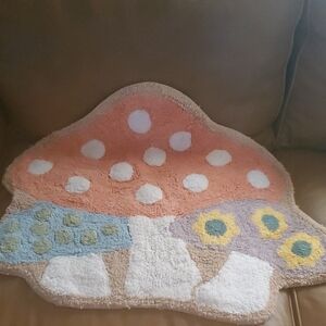 Bath Rug By Madison Studio Mushroom Print Tapis De Bain 31x25 Purple Orange Blue